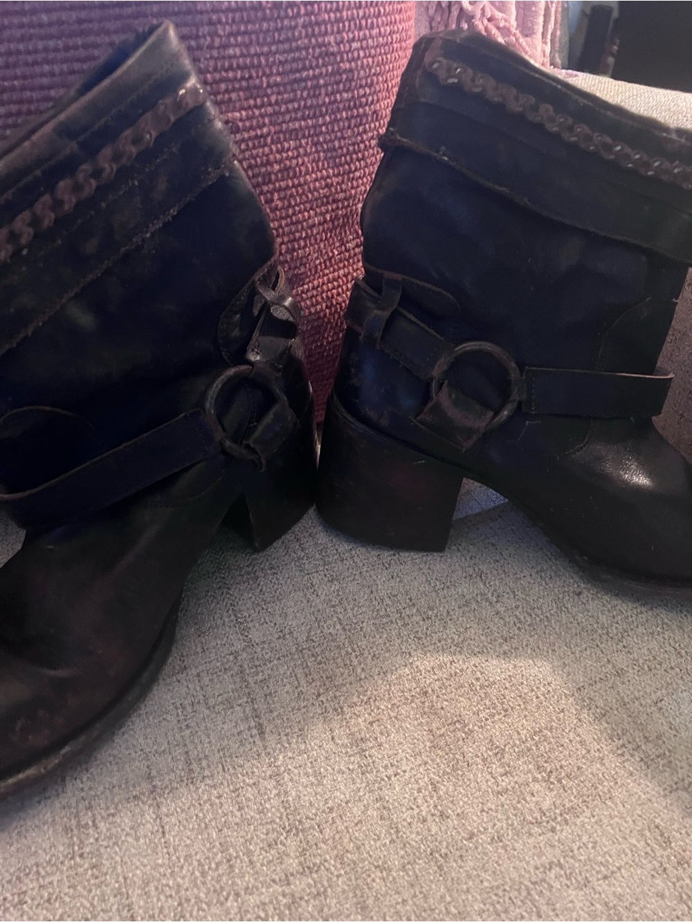 Freebird by Steven Black Leather Ankle Boots with Ring Buckle